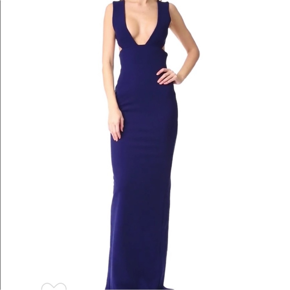 Solace London Blue Plunge Neck Sleeveless Gown